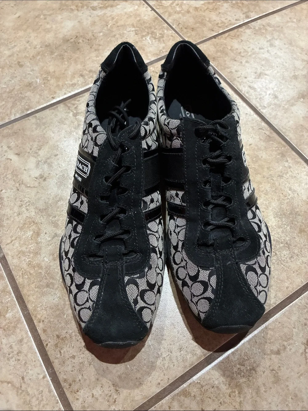 Coach Black and Gray Signature Lace-Up Sneakers